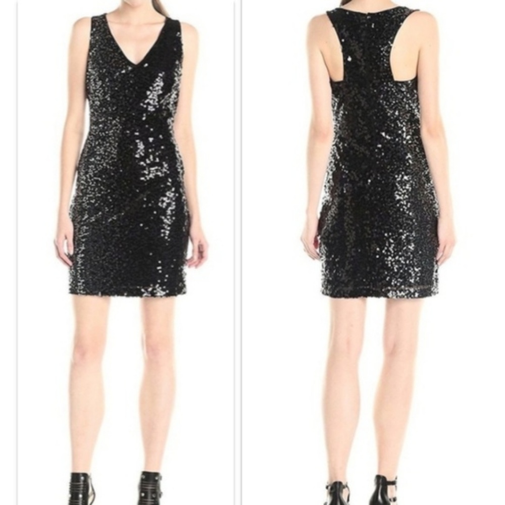 NWT JessicaSimpson Black Silver Sequin VNeck Dress